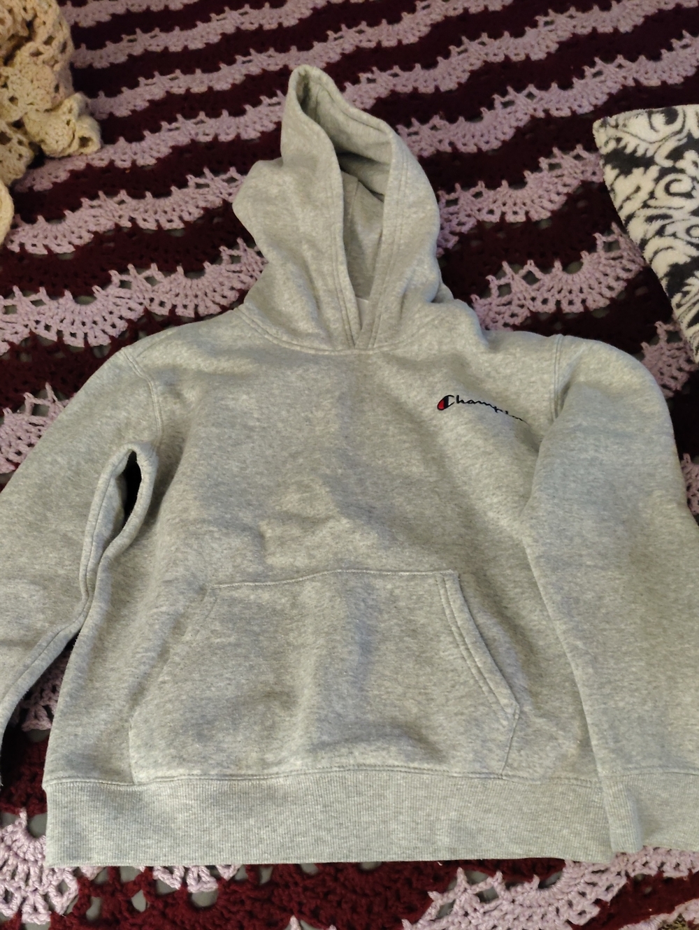 Champion Light Gray Hooded Sweatshirt with Script Logo
